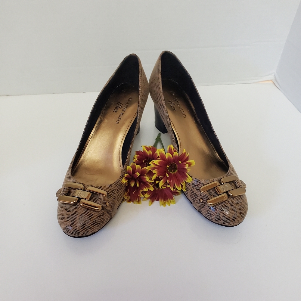 Anne Klein iflex "Fannon" Animal Print Fabric Pumps Block Heels, Size 7.5 - Picture 3 of 12
